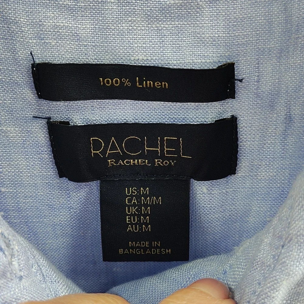Rachel Roy Linen Button Down Size Medium Short Sleeve Blue